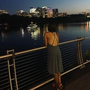 American Eagle Dont Ask Why Blue Open Back Dress.